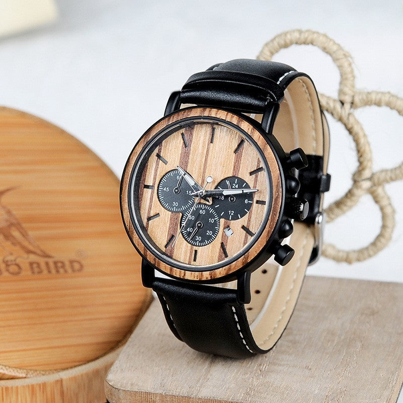 All in one Multi-functional Cross-border Literary Young Men's Wooden Watch Luminous Watch